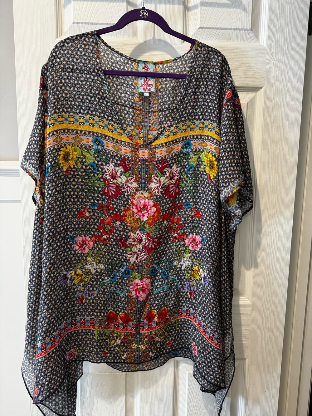Johnny Was Navy Floral Embroidered Boho Tunic